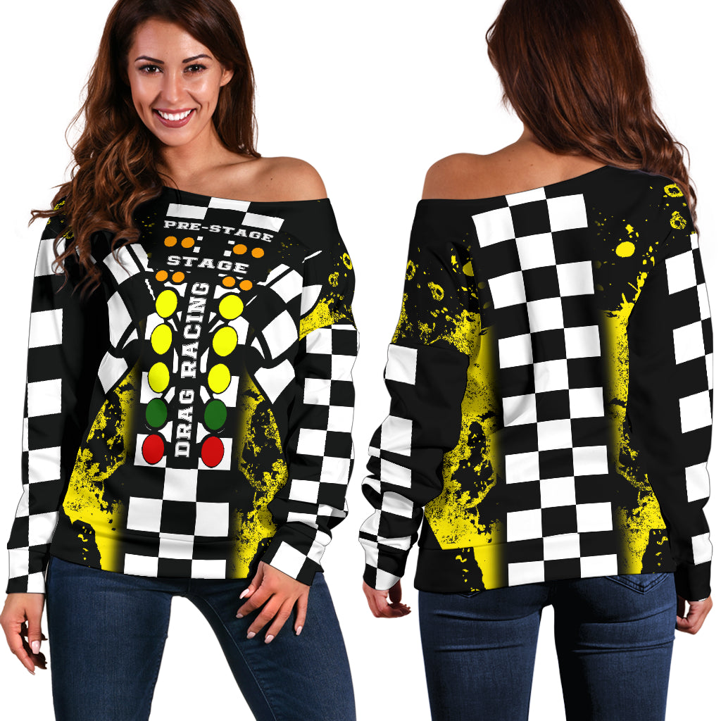 Drag Racing Yellow Off Shoulder Sweater