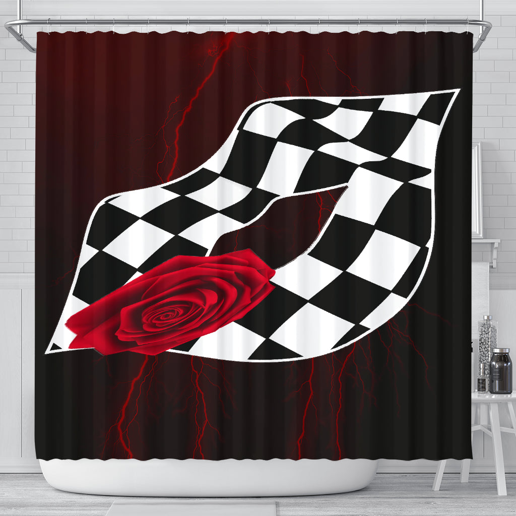 Racing Checkered Lips Kiss Shower Curtain