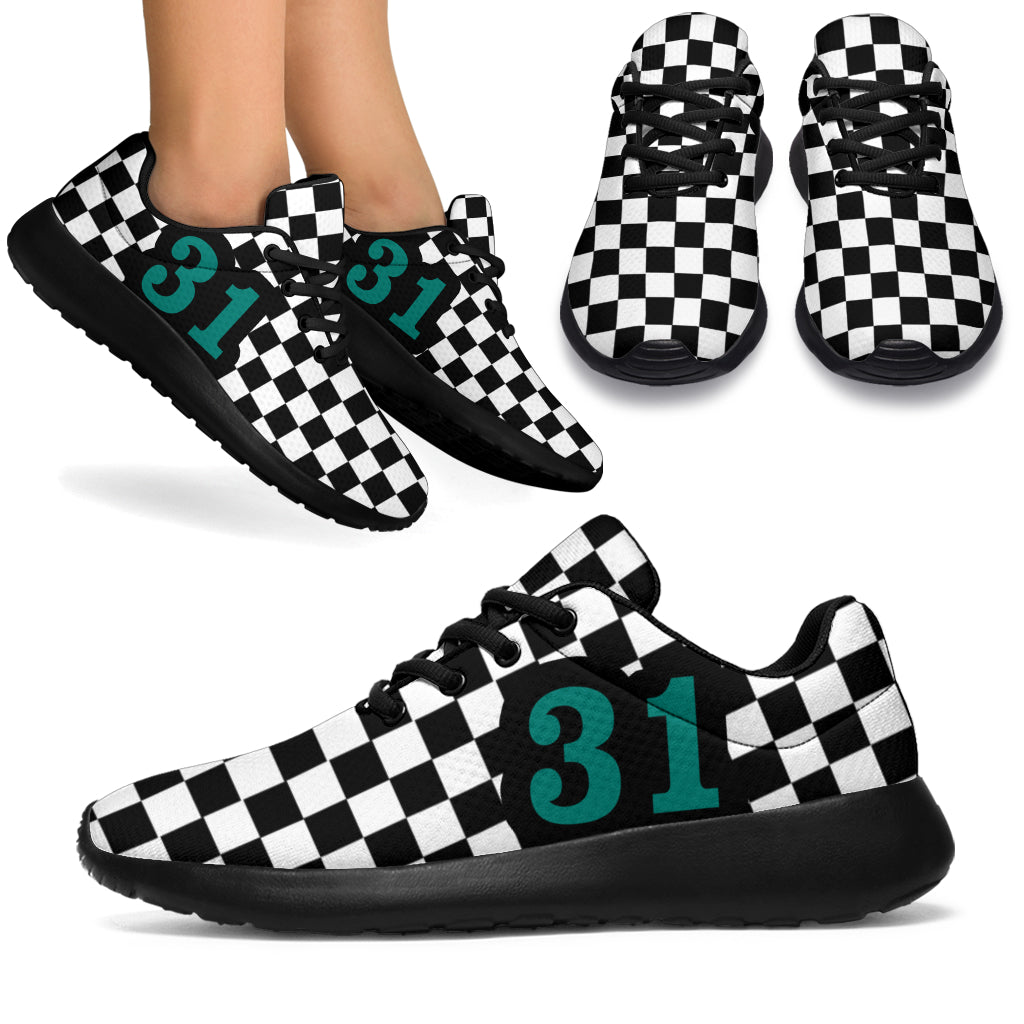 Custom Racing Sneakers Checkered Flag Number 31 Teal