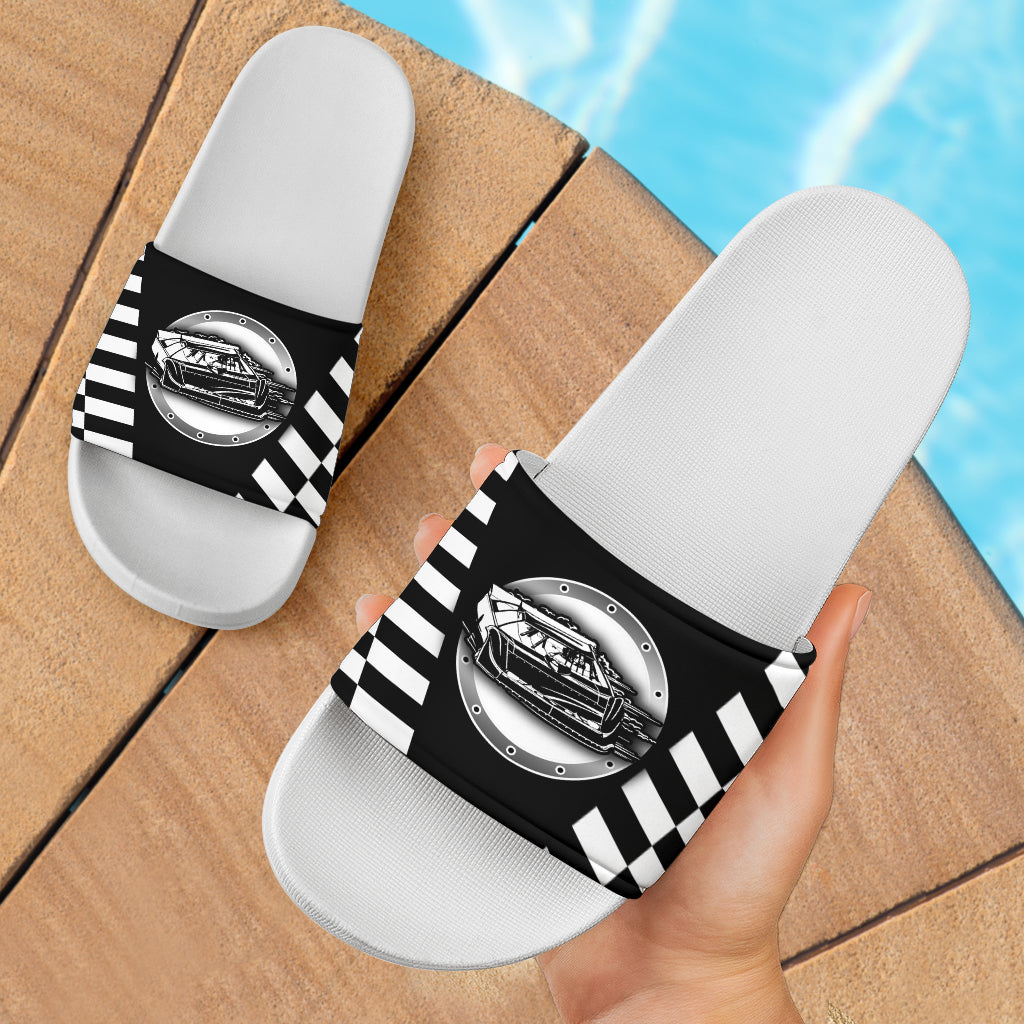 Dirt Racing Late Model Slide Sandals White V1