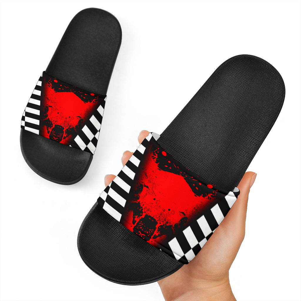 Racing Checkered Mixed Red Slide Sandals Black