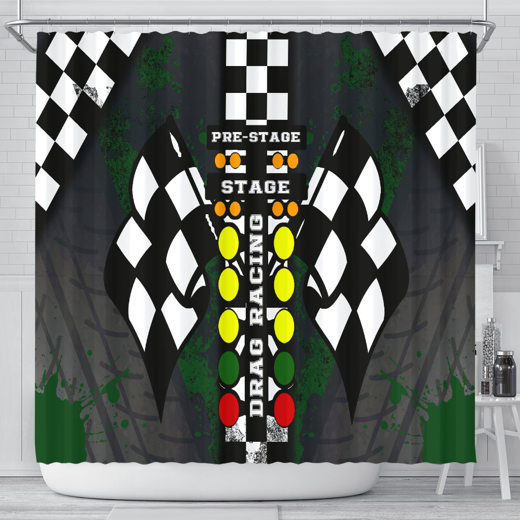 Drag Racing Shower Curtain Green