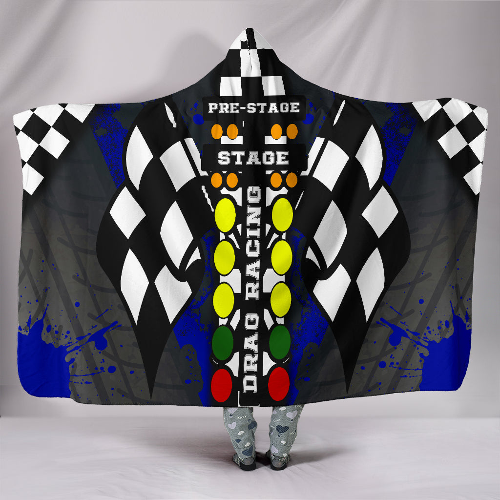 Drag Racing Blue Hooded Blanket