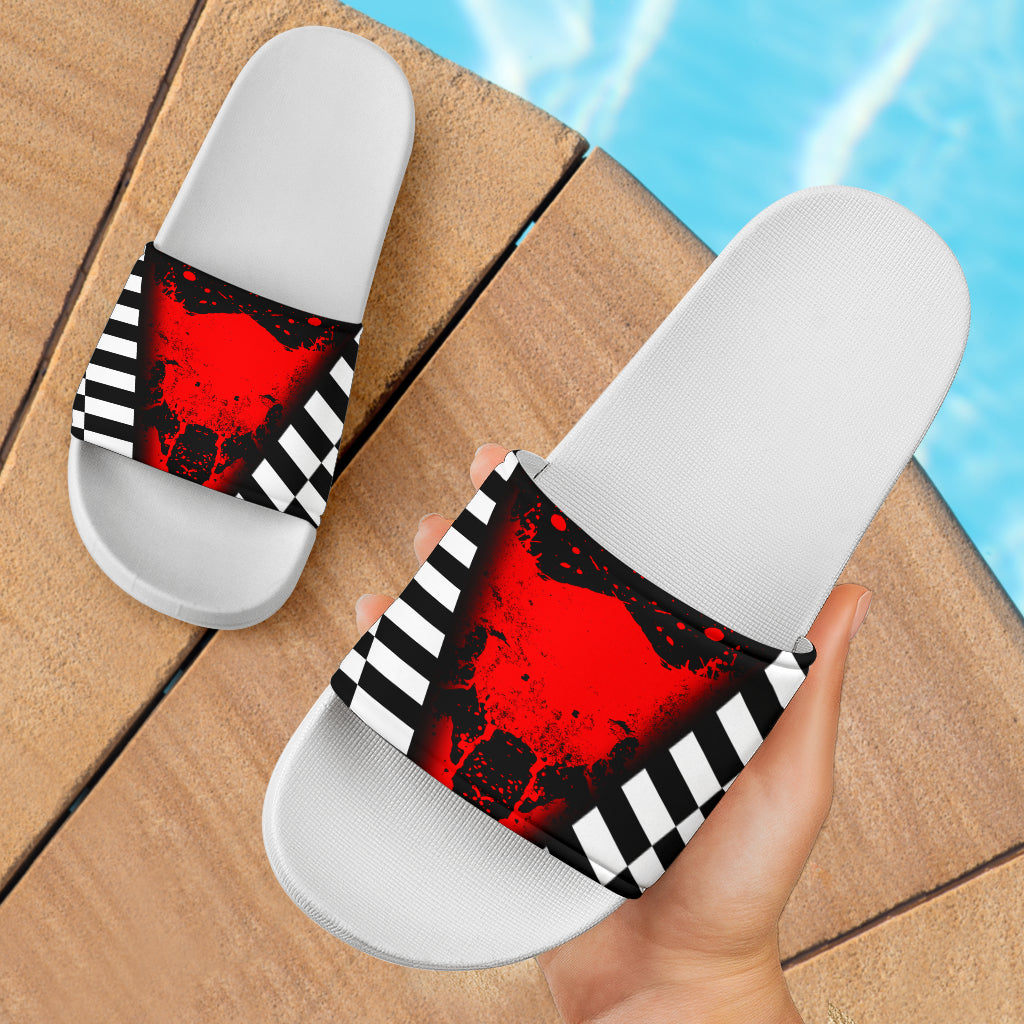 Racing Checkered Mixed Red Slide Sandals White