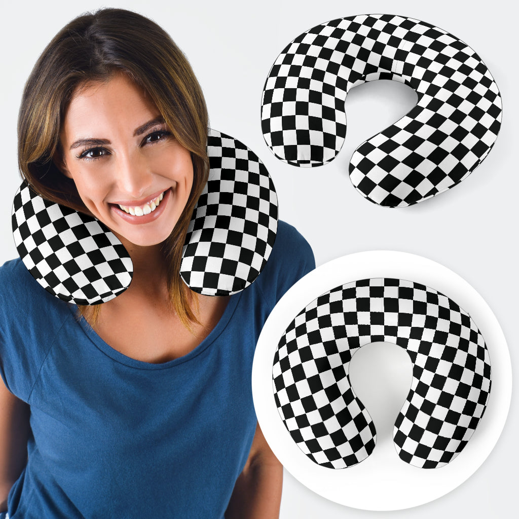 Racing checkered flag u-shaped travel pillow