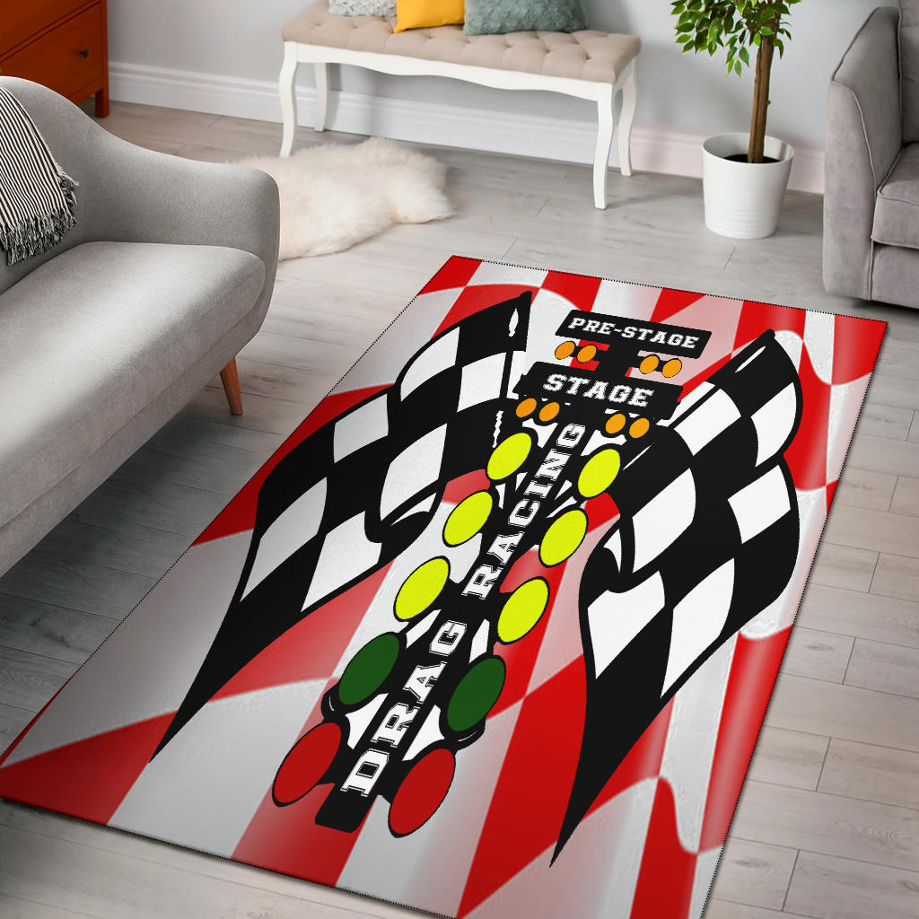 Drag Racing Red Flag Rug