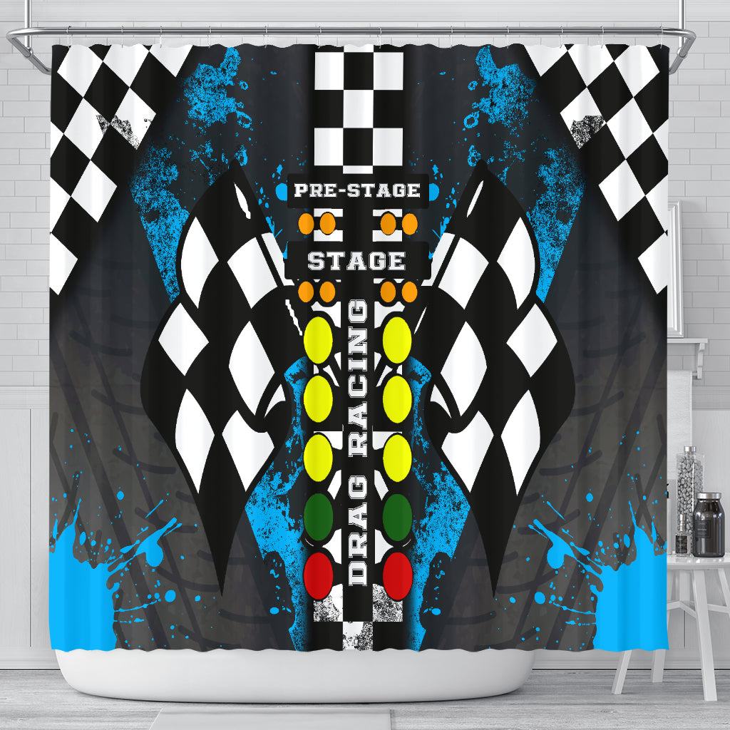 Drag Racing Shower Curtain Carolina Blue