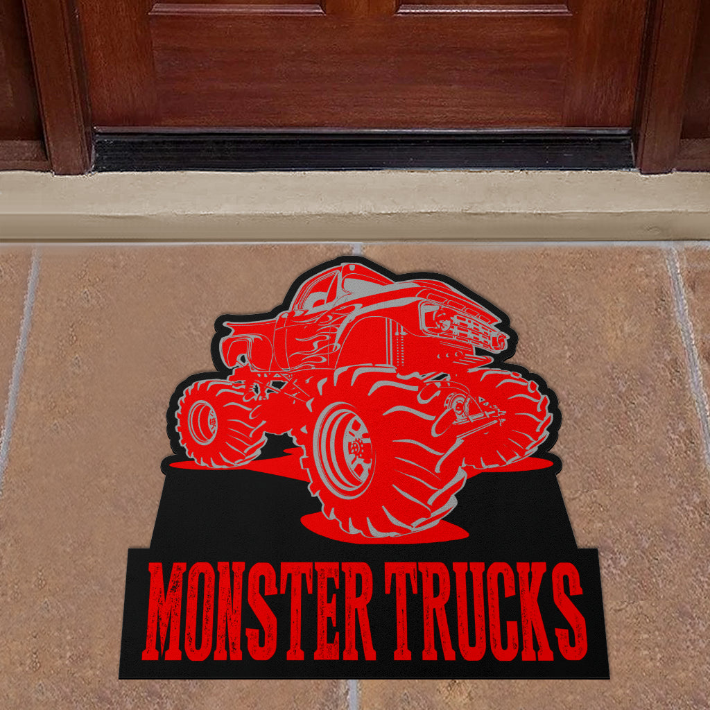 Custom Shaped Monster Trucks Door Mat Red