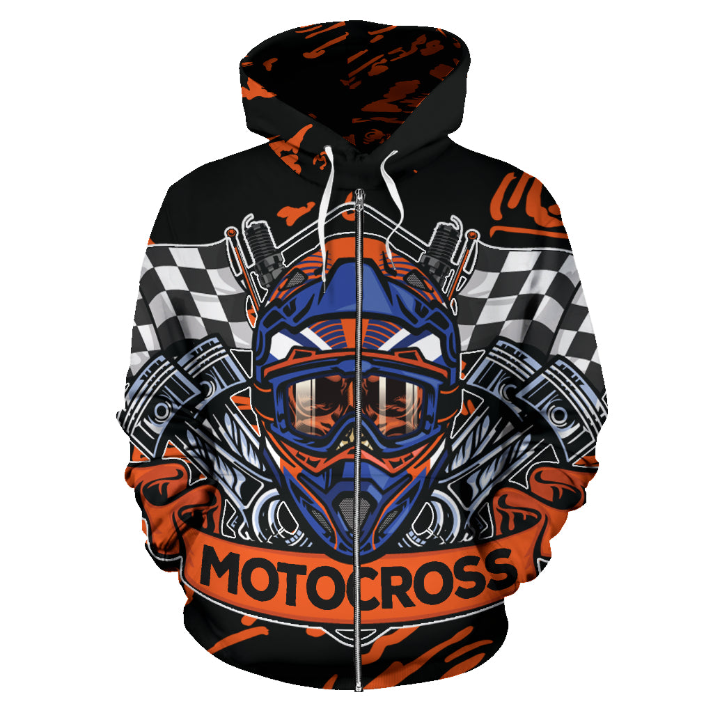 Motocross All Over Print Zip Up Hoodie