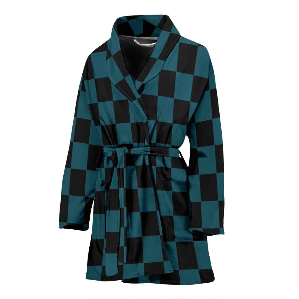 Racing Checkered Flag Women's Bathrobe Teal