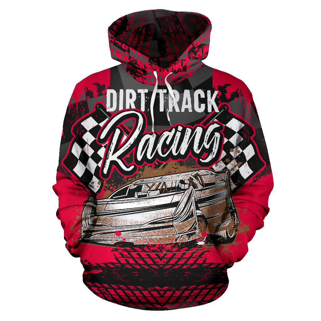 Dirt Track Racing All Over Print Hoodie Dark Pink!