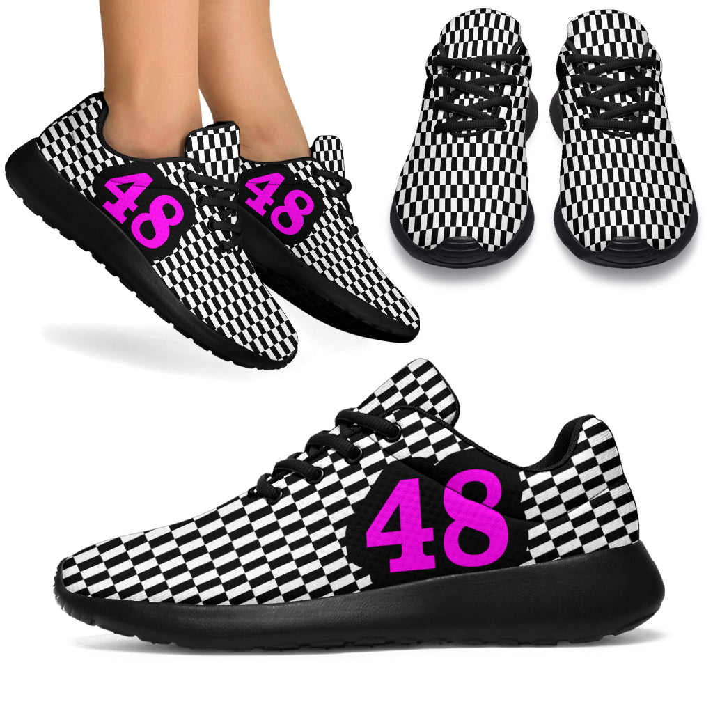 Custom Racing Sneakers Checkered Flag Number 48 Pink