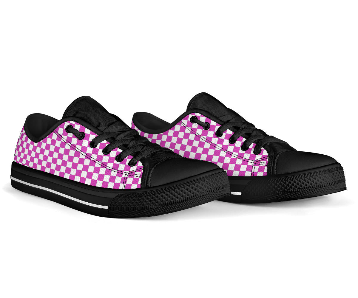 Racing Pink Checkered Low Tops Black