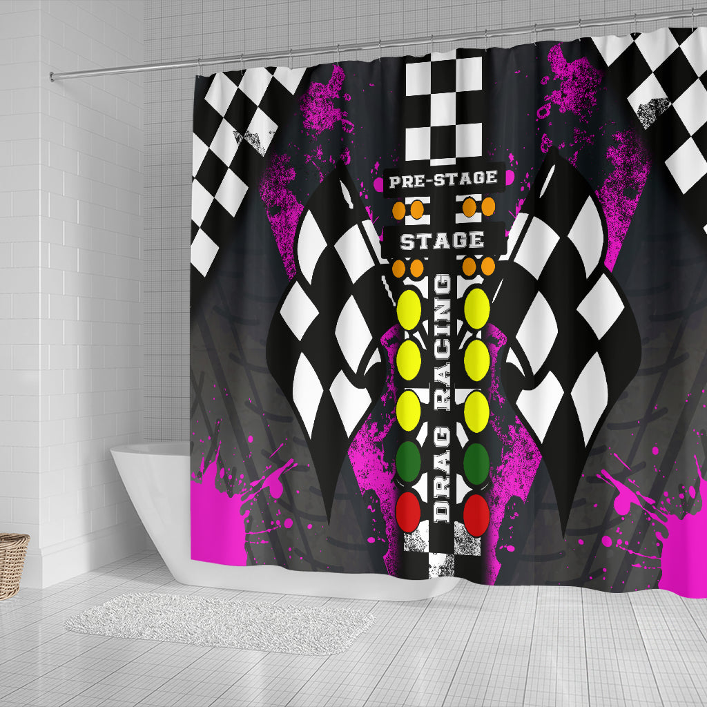 Drag Racing Shower Curtain Pink