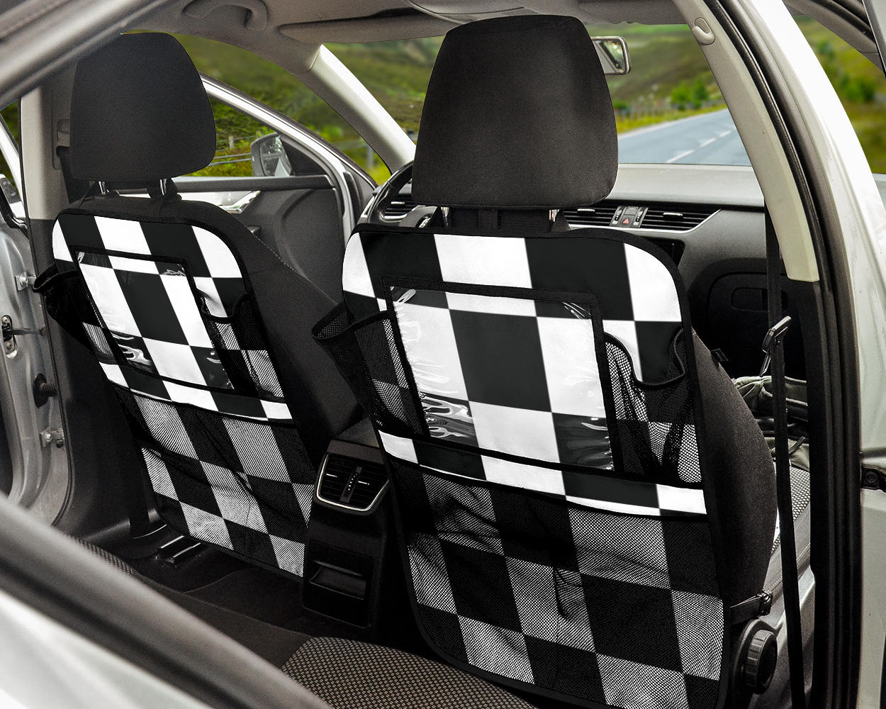 Racing Checkered Car Back Seat Organizer