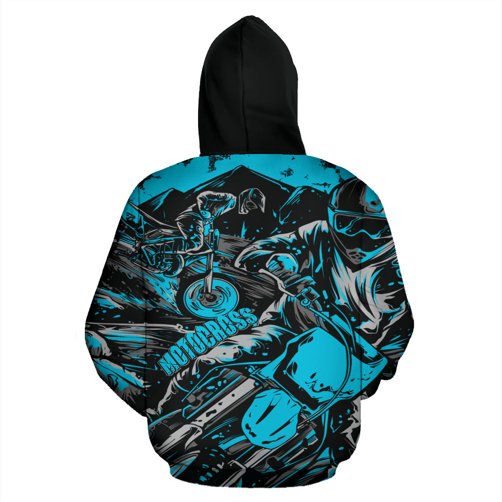 Motocross All Over Print Hoodie Carolina Blue