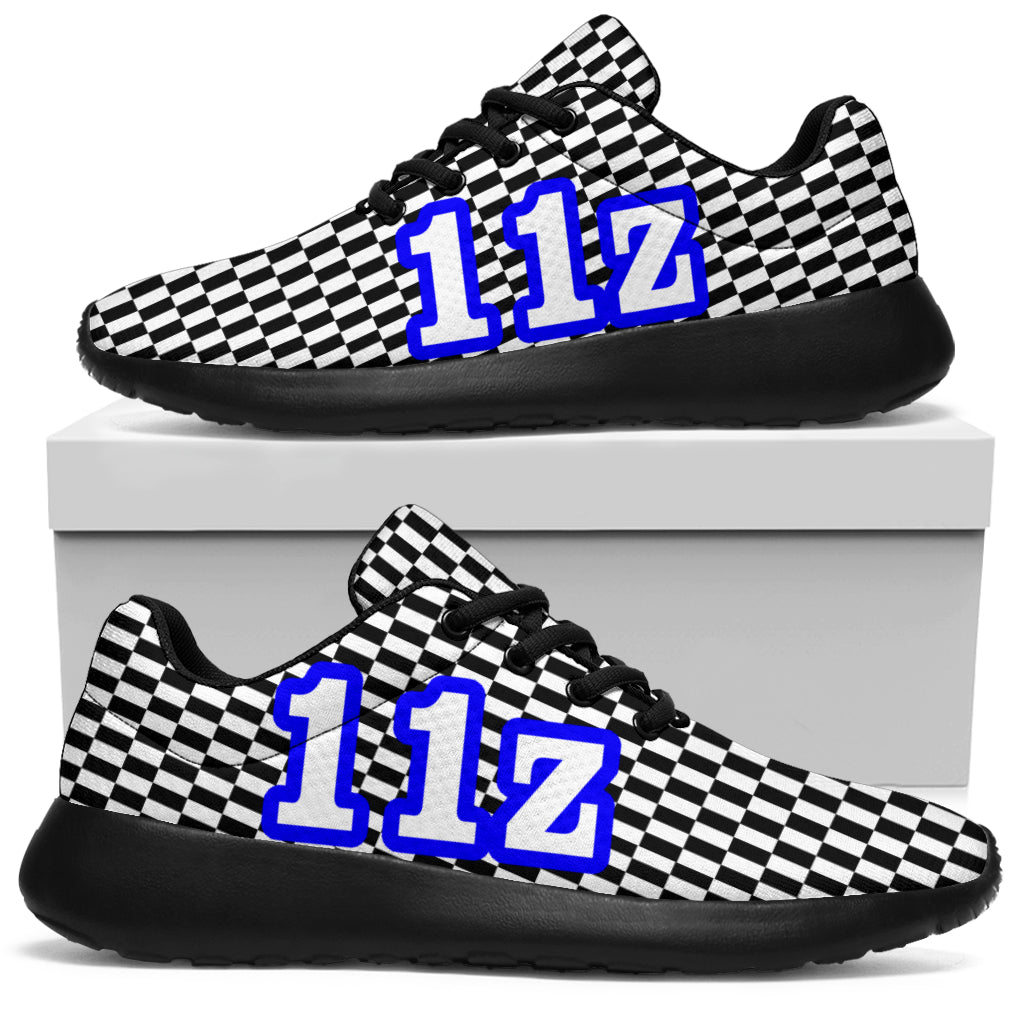 Racing Sneakers Checkered Flag Number 11Z Outlined in Blue