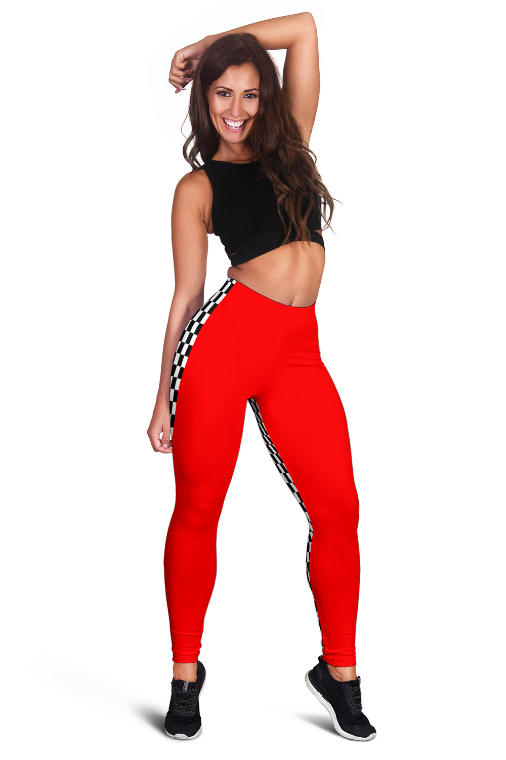 Racing Checkered Flag Leggings Red Front