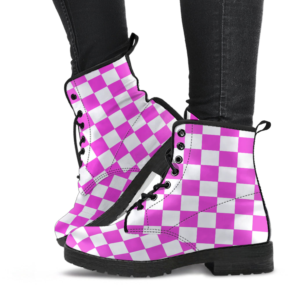 Racing Pink Checkered Boots