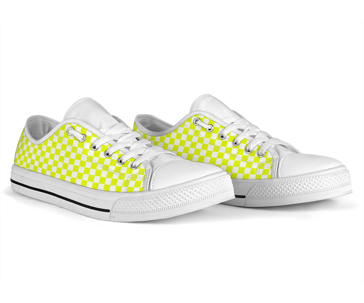 Racing Yellow Checkered Low Tops White