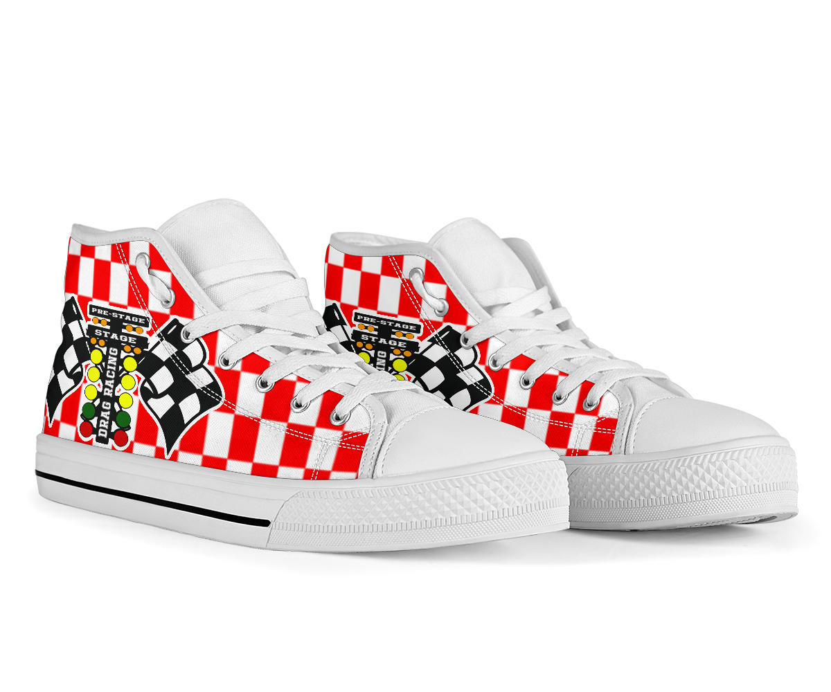 Drag Racing Red Flag High Tops White