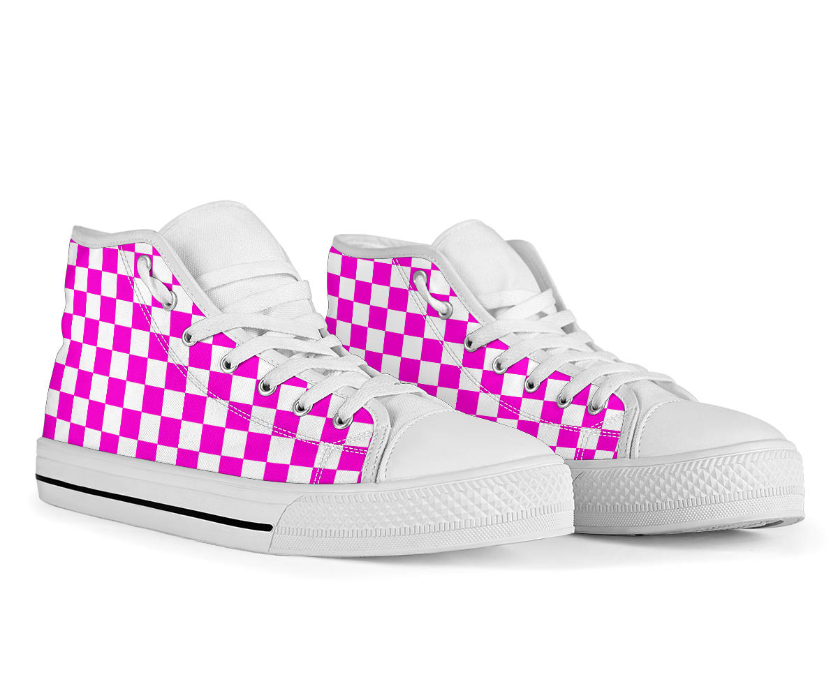 Racing Pink Checkered High Tops White