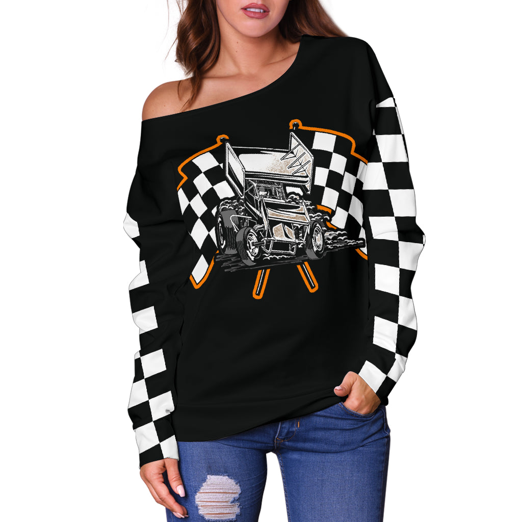 Sprint Car Racing Off Shoulder Sweater V1