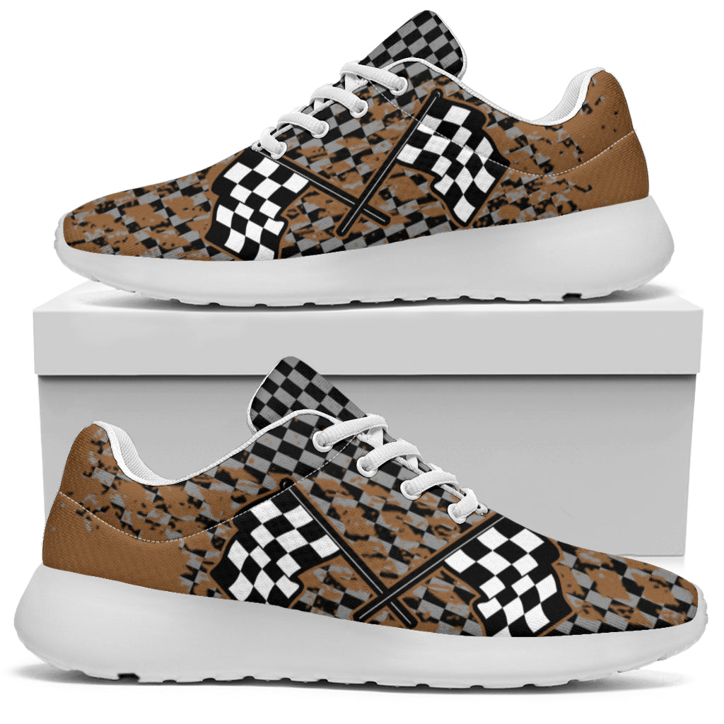 Dirt Racing Muddy Checkered Flag Sneakers White