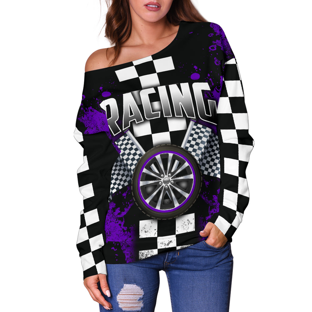 Racing Purple Off Shoulder Sweater