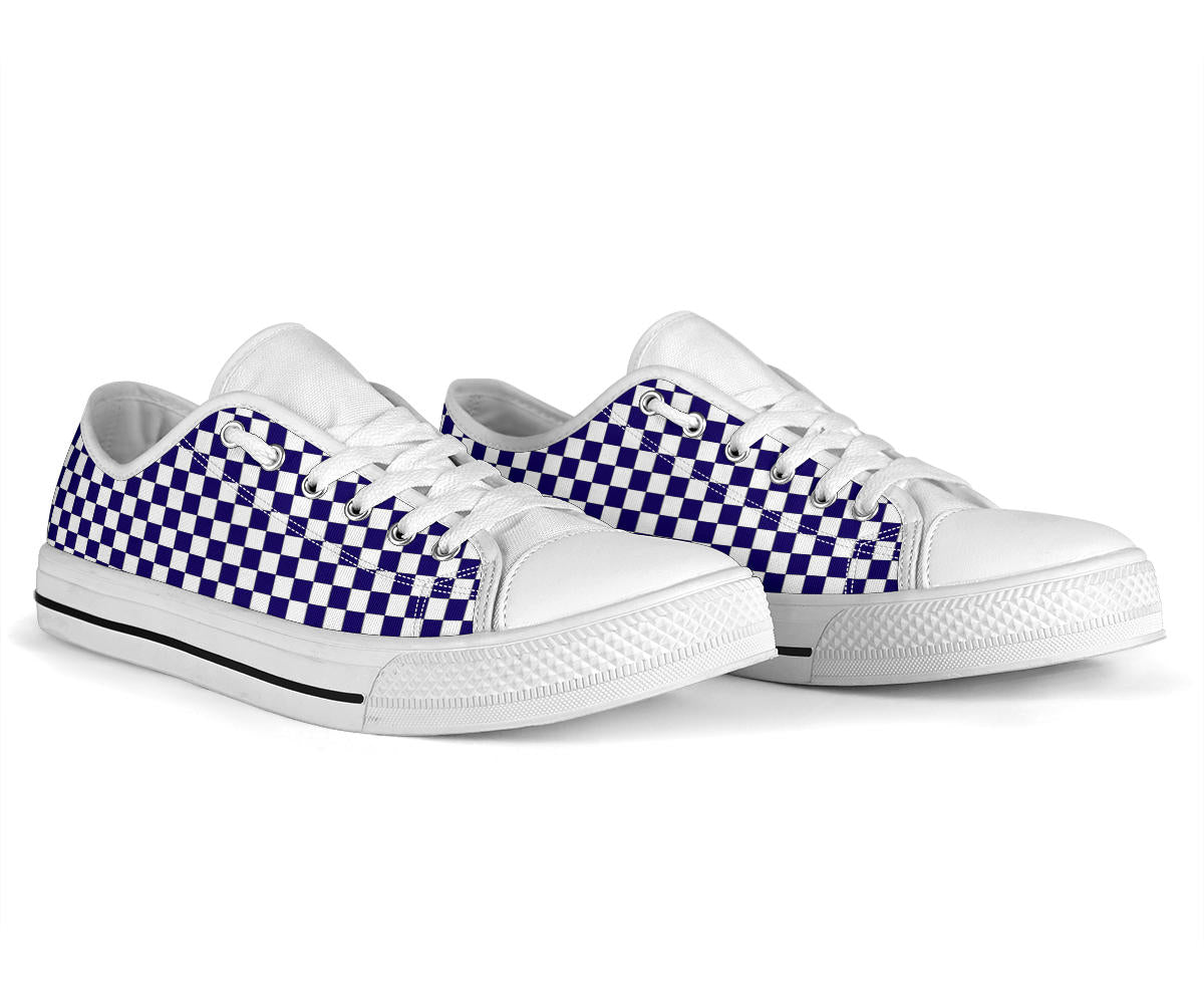 Racing Blue Checkered Low Tops White