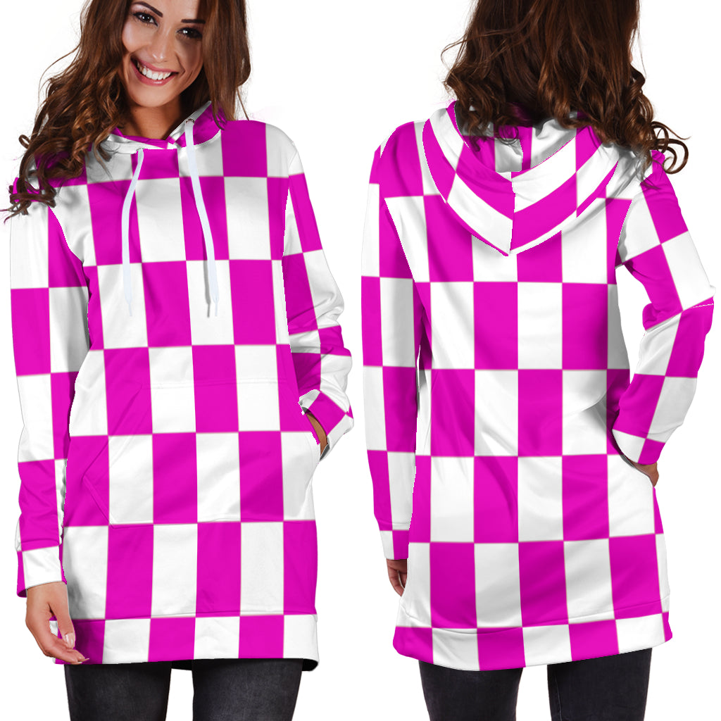 Racing Checkered Flag Hoodie Dress Pink