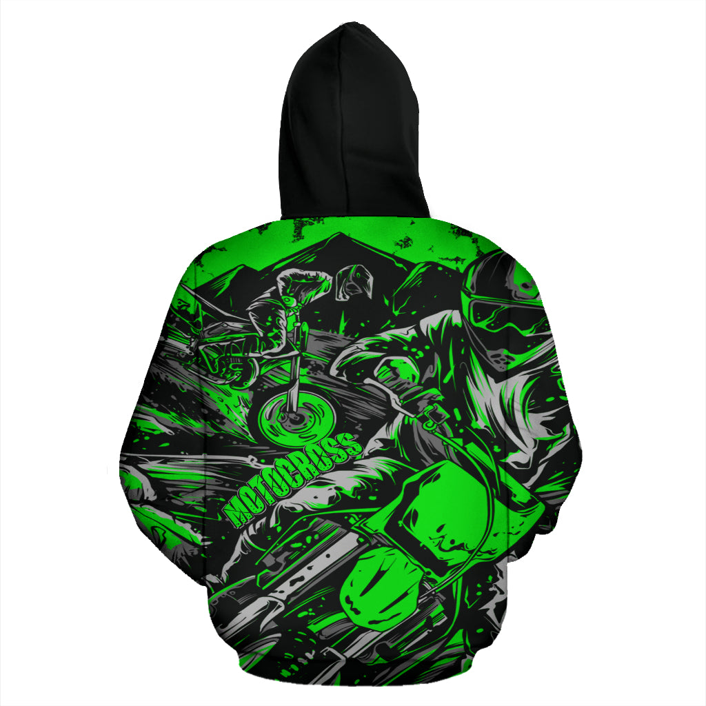 Motocross All Over Print Hoodie Green