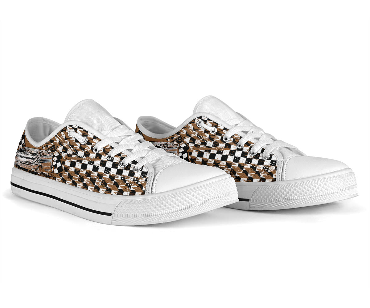 Dirt Racing Checkered Late Model Low Tops White