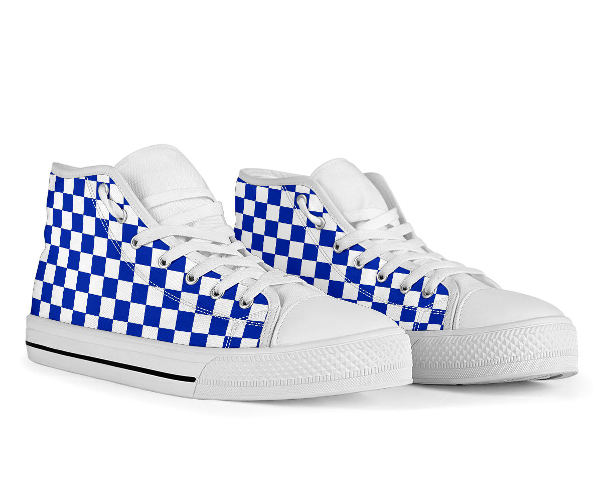 Racing Blue Checkered High Tops White