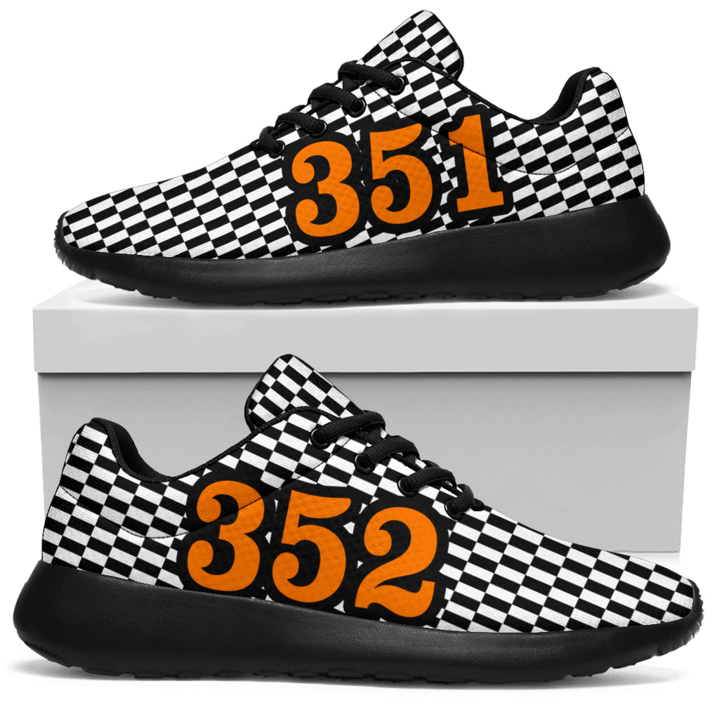 Racing Sneakers Checkered Flag Number 351/352 Orange