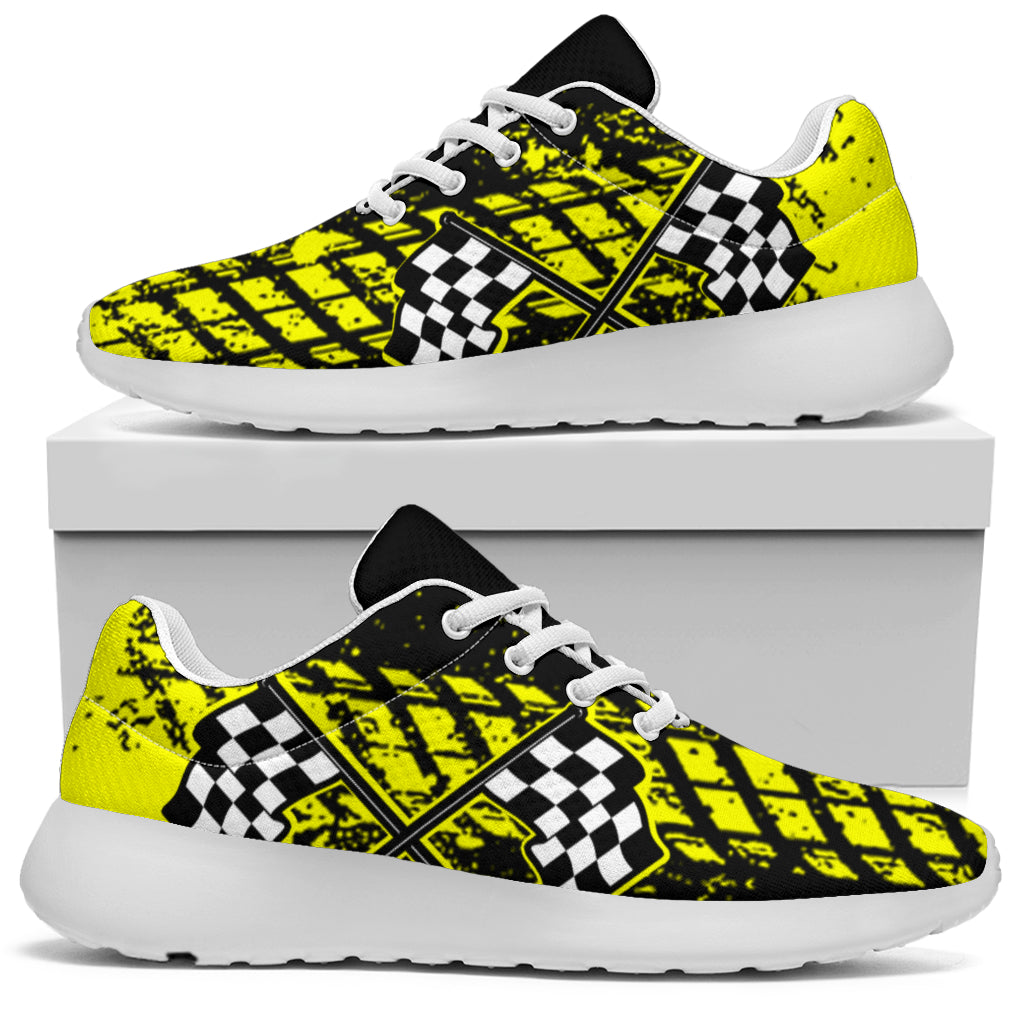 Dirt Racing Yellow Muddy Flag Sneakers White