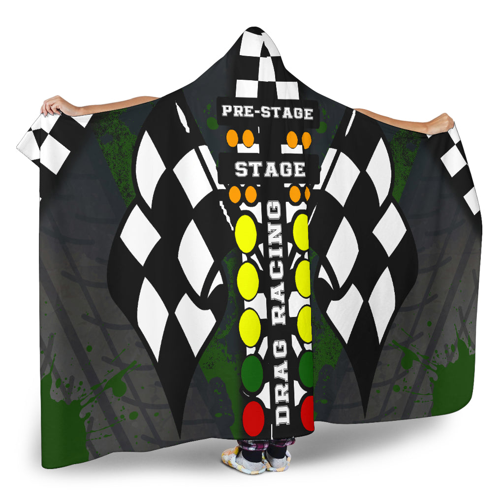 Drag Racing Green Hooded Blanket