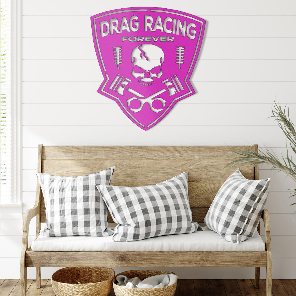 Drag Racing Forever Metal Sign Pink