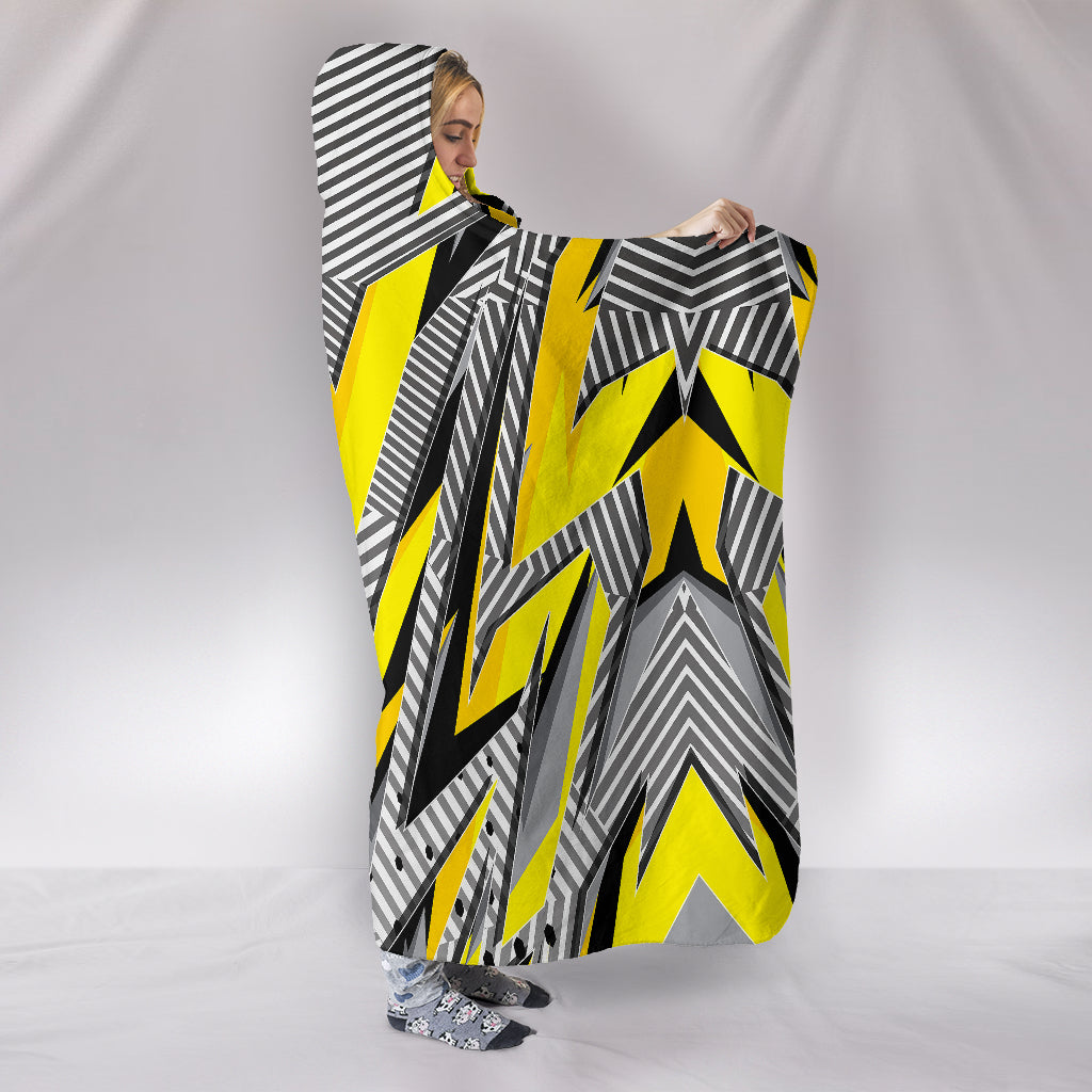 Racing Style Grey & Yellow Stripes Vibes Hooded Blanket