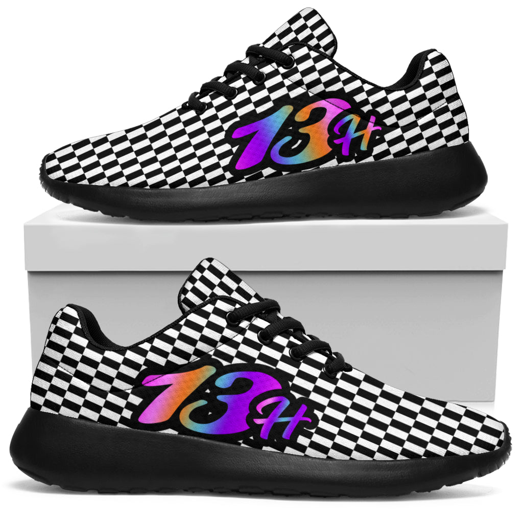Racing Sneakers Checkered Flag Number 13H Rainbow 1