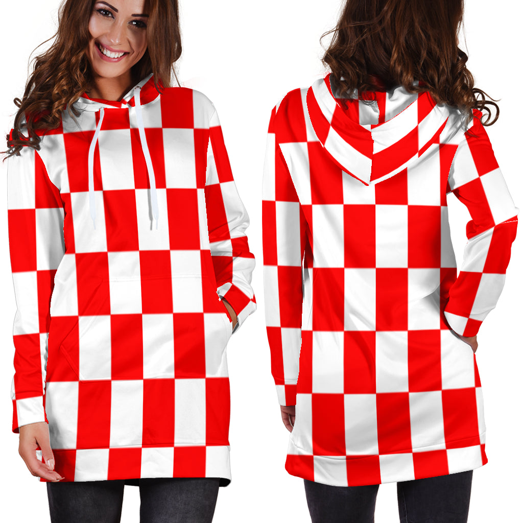 Racing Checkered Flag Hoodie Dress Red