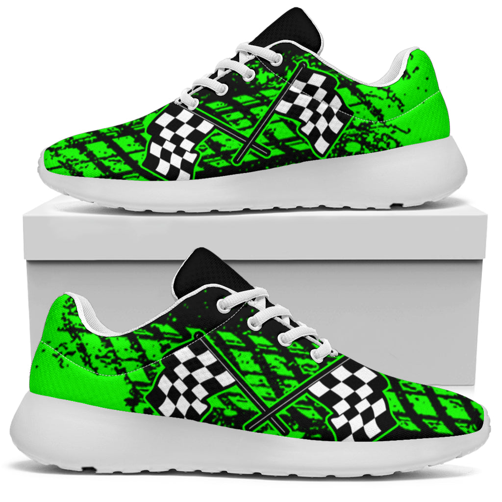 Dirt Racing Green Muddy Flag Sneakers White