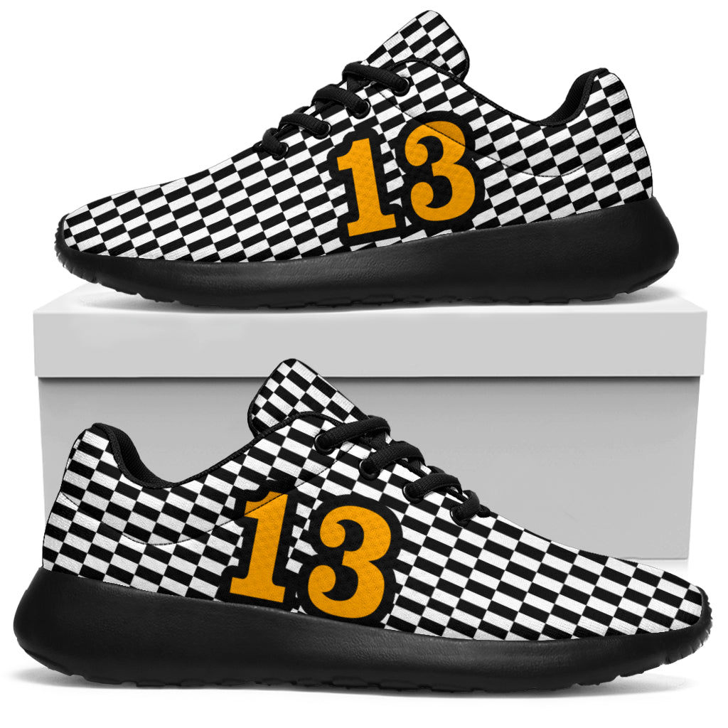 Racing Sneakers Checkered Flag Number 13 Bright Orange