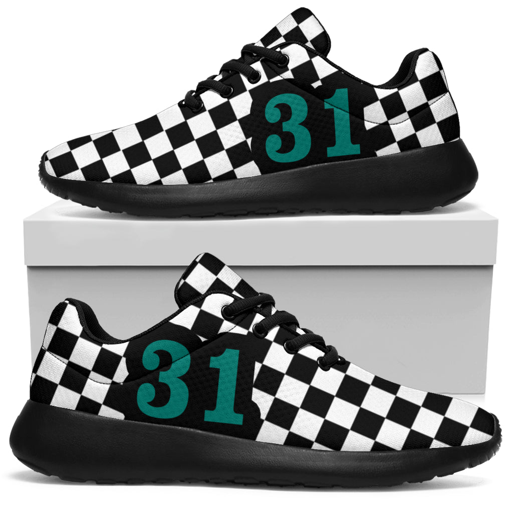 Custom Racing Sneakers Checkered Flag Number 31 Teal