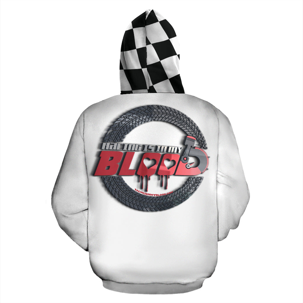Racing Is In My Blood All Over Print Zip Up Hoodie White