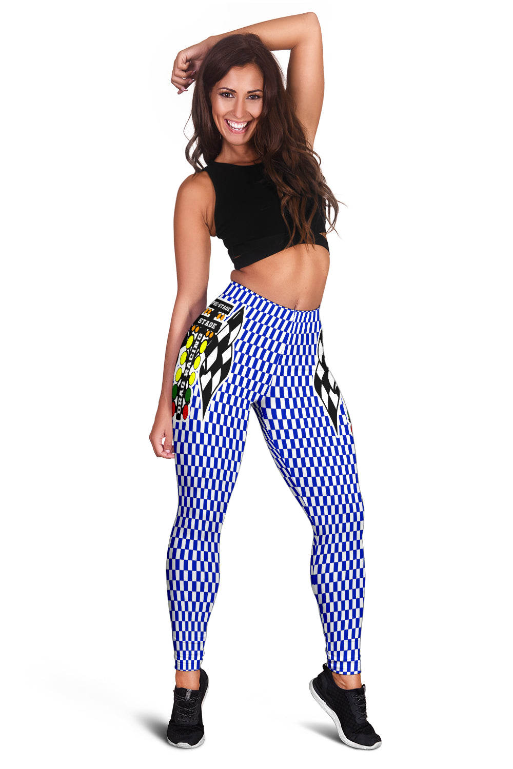 Drag Racing Blue Flag Leggings