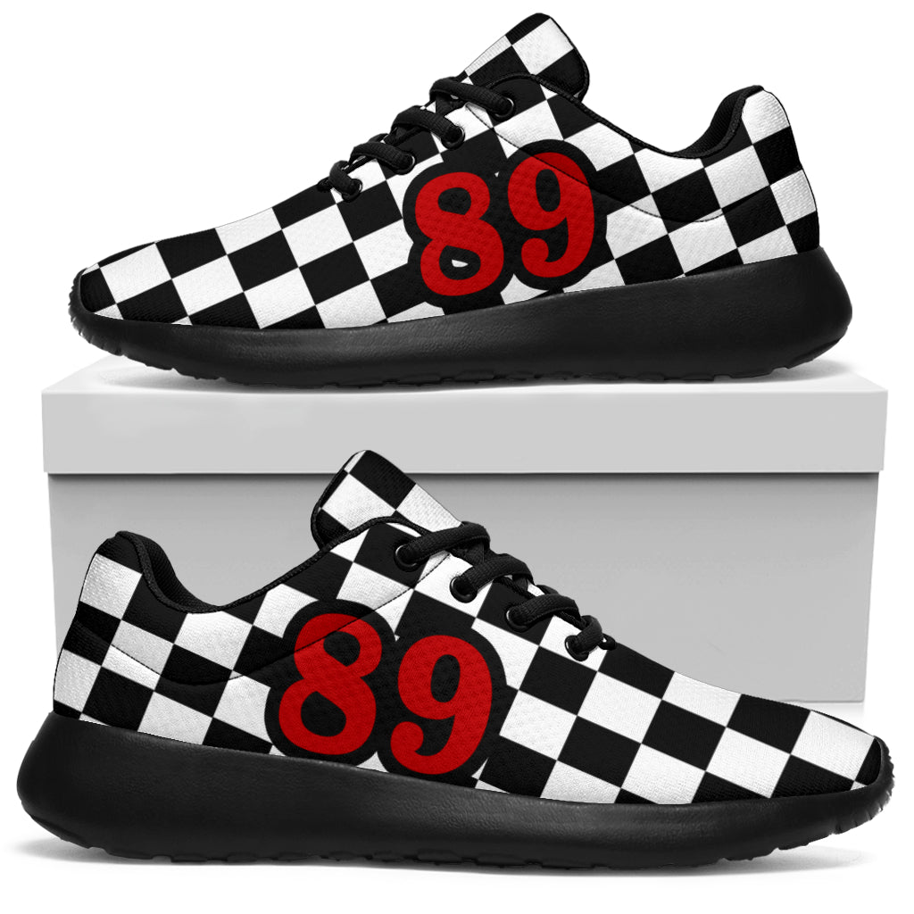 Racing Sneakers Checkered Flag Number 89 Red