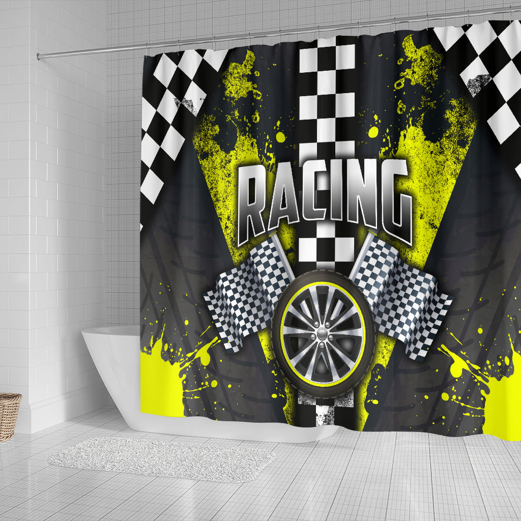 Racing Shower Curtain Yellow
