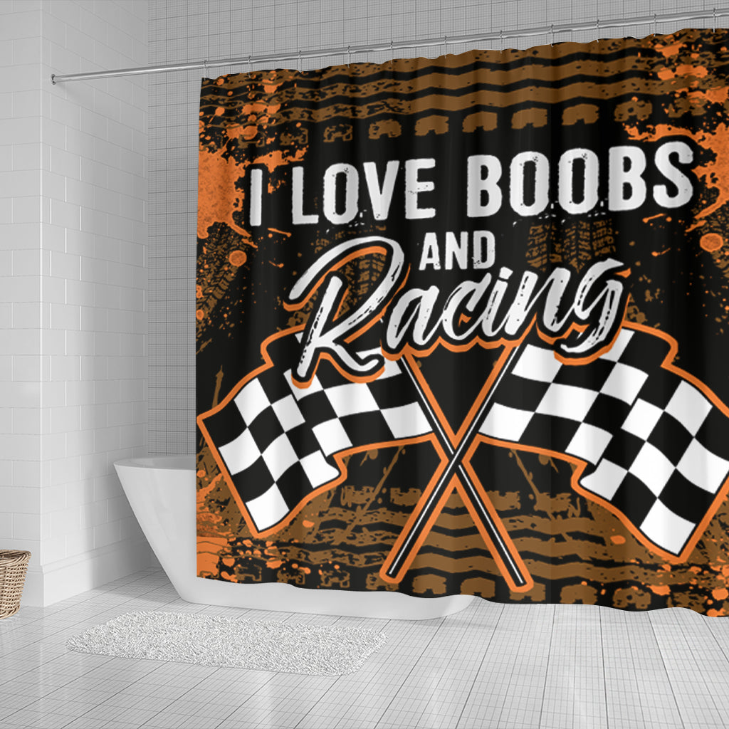 I Love Boobs And Racing Shower Curtain