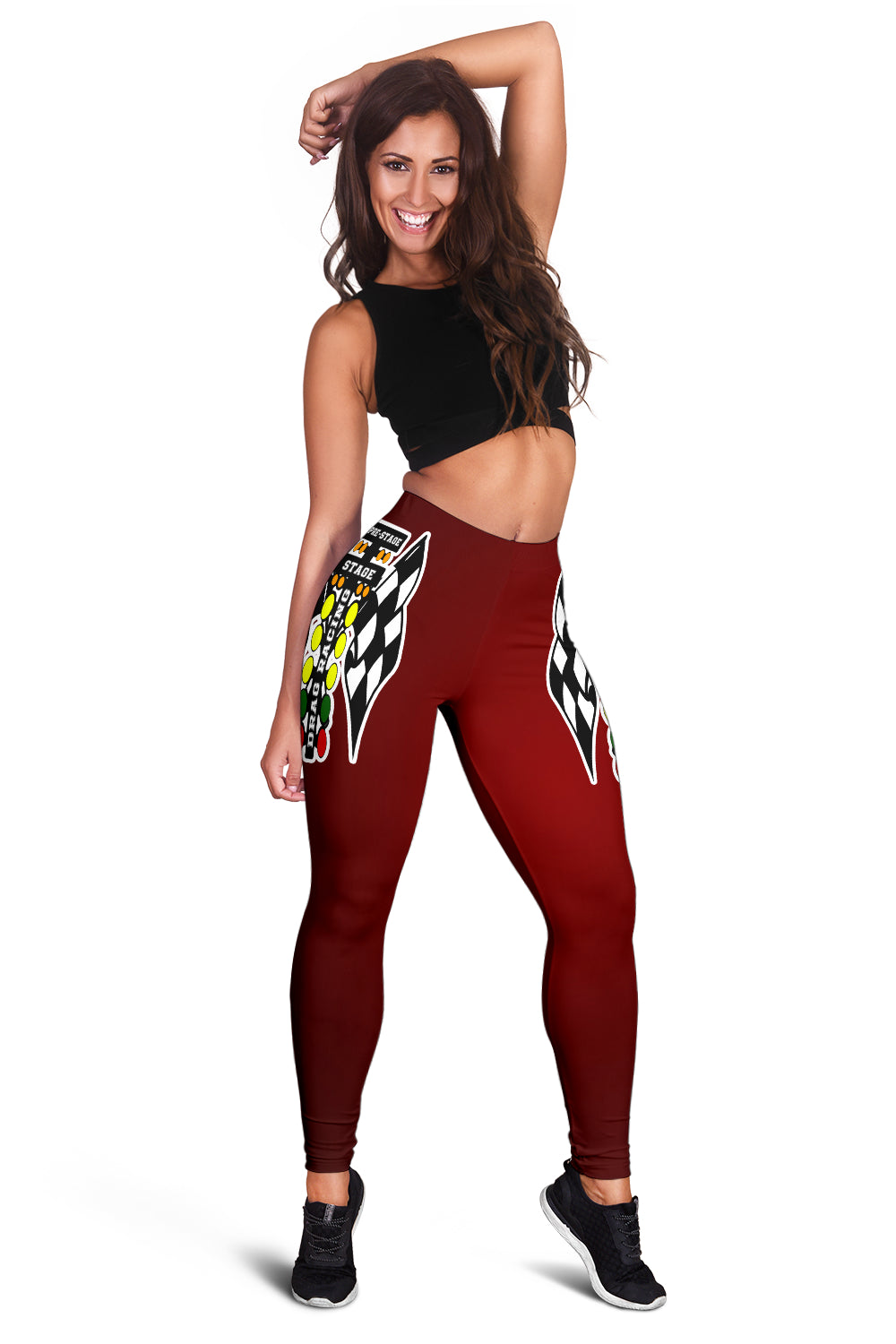 Drag Racing Maroon Flag Leggings